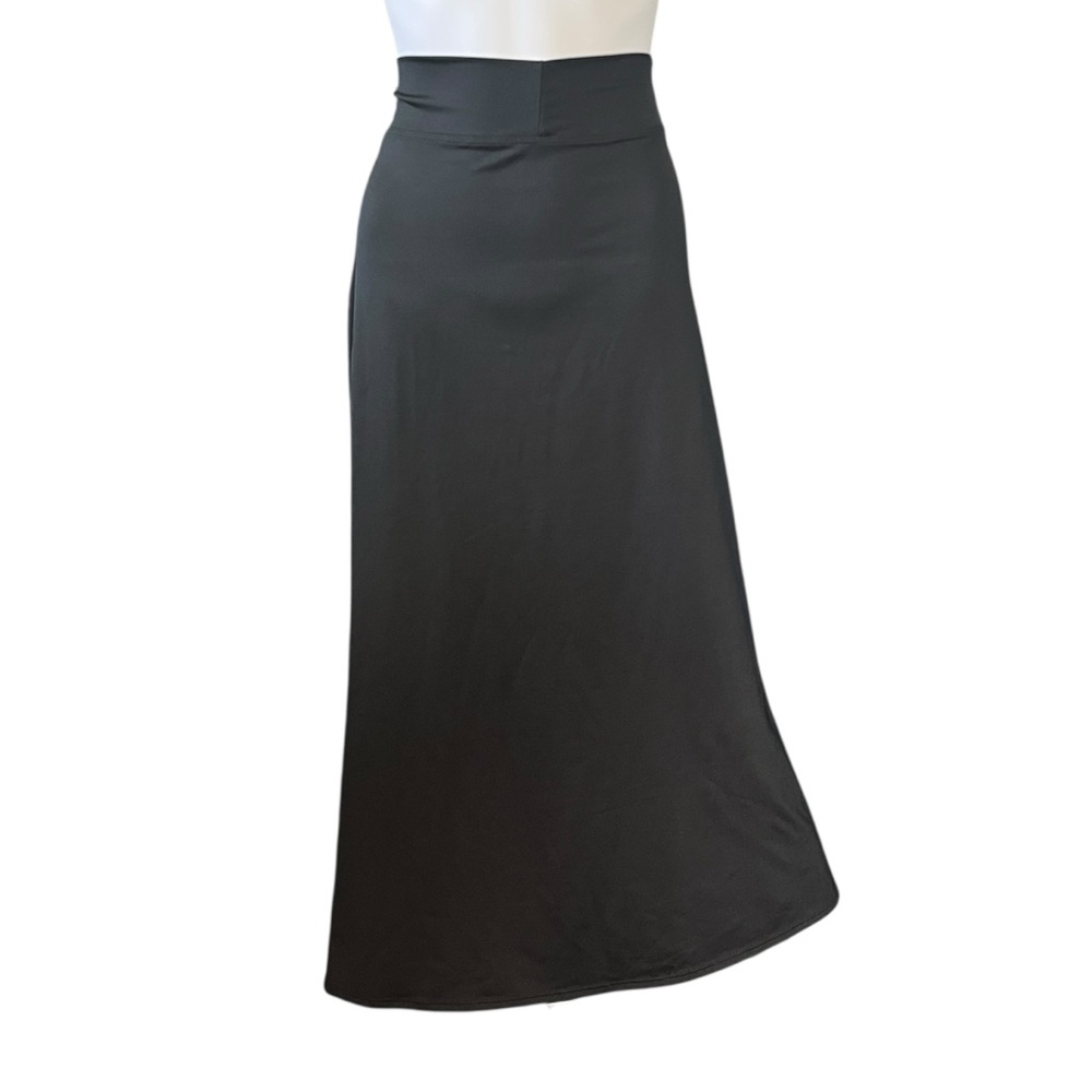 Before + Again Black Silky Midi Skirt A Line Stretch Knit Neutral Womens Size XL - Picture 5 of 5